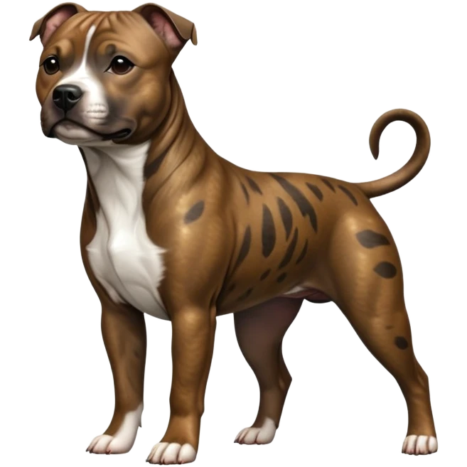cinematic-[Staffordshire bull terrier]-realistic-full-body-standing-emoji,-tail-resting-loosely-beside-its-paws,-head-tilted-dramatically, -sleek-[brindle]-fur,-simplified-yet-realistic-focused-features,-highly-detailed,-glowing-with-an-almost-sarcastic-glow emoji