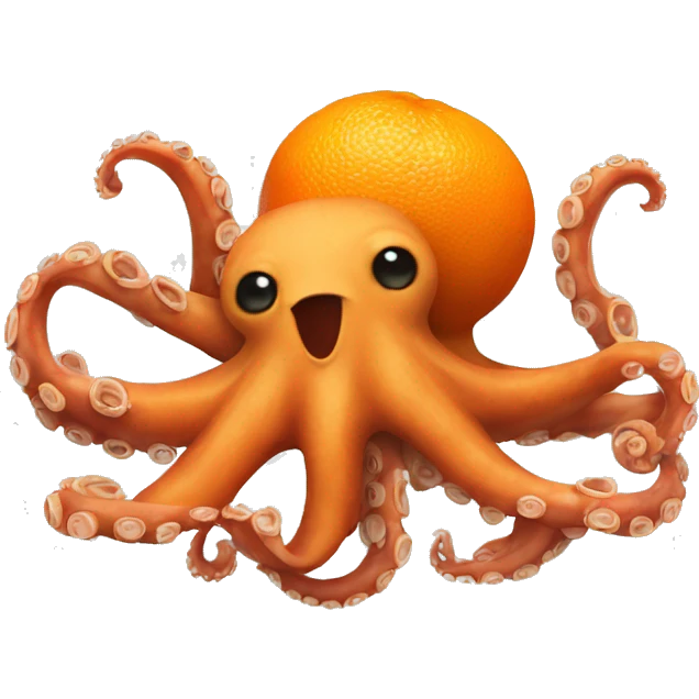 An octopus playing with an orange emoji