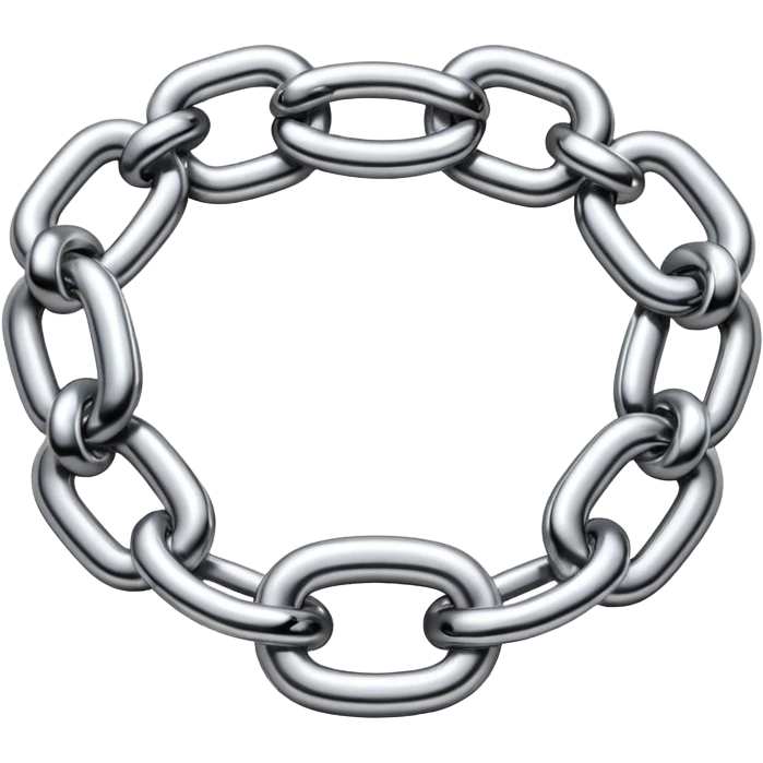 A thick luxury chain emoji made of liquid silver chrome, smooth rounded links, glossy metallic reflections, heavy swag aesthetic, minimalistic iOS emoji style, centered, clean white background emoji