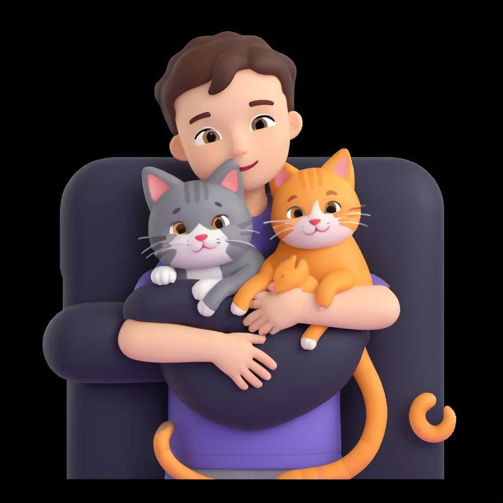 boy and cat pet, living room background emoji