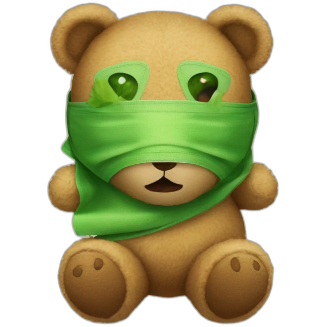 teddy bear in a cloth mask and cucumbers in front of his eyes emoji
