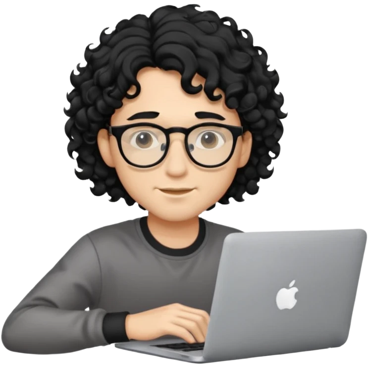 guy with wavy kinda curly black hair and light-to-medium skin tone like latino, half white and brown and glasses, with a macbook emoji
