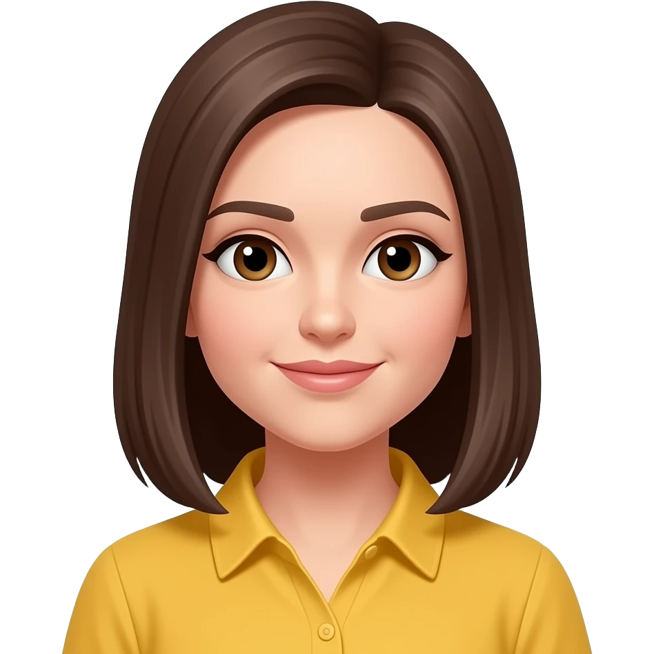 woman with straight brown hair up to shoulder, brown eyes, yellow shirt emoji
