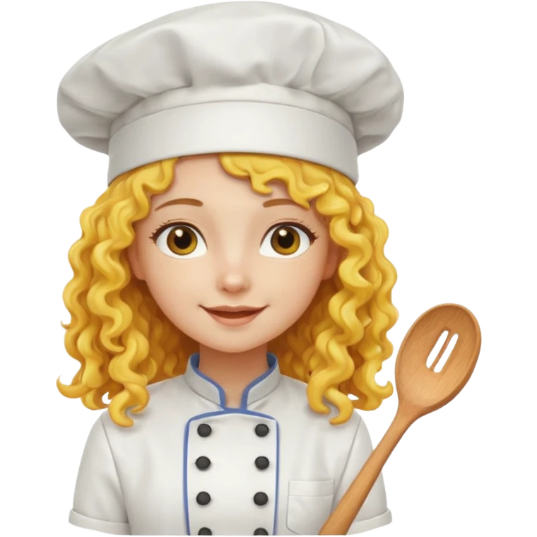 girl, yellow Long curly hair, happy, wearing chef uniform and chef hat emoji