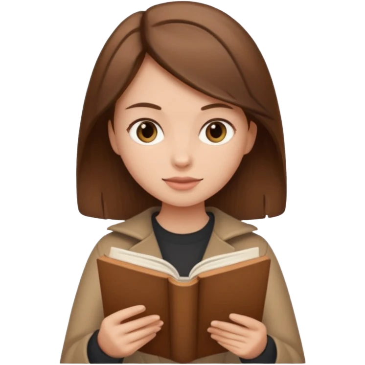 Brown hair girl in brown clothes reading a beige book emoji