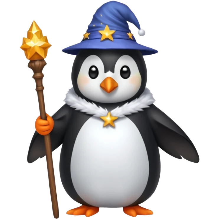 penguin wizard holding a staff wearing a starry robe emoji