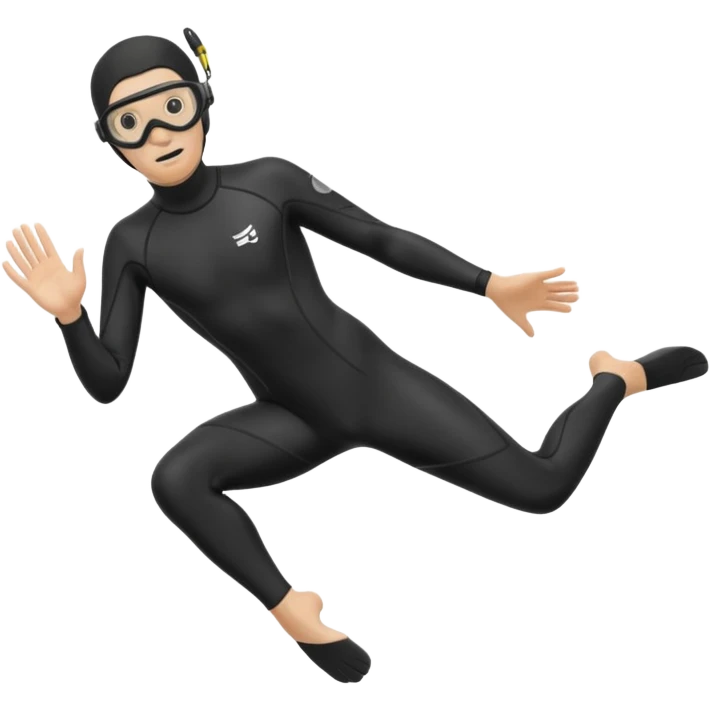 freediver, black wetsuit, black fins, black goggles, diving pose, no background emoji