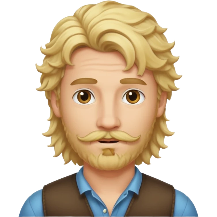 cute blonde guy with a longer curly mullet and a dark beard with moustache emoji