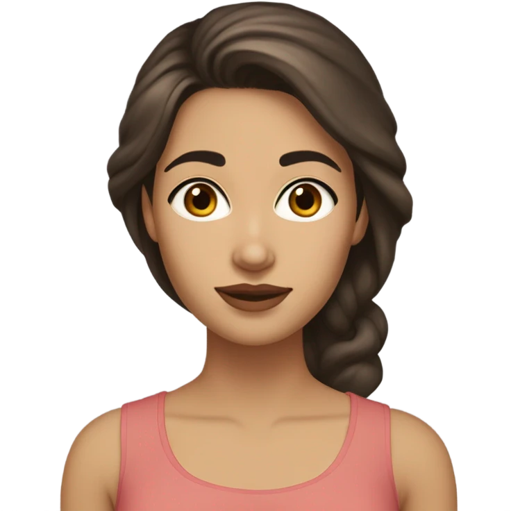 pakistani young woman with white ivory peach skin, oval face but slim, almond eyes, dark eyebrows, greek nose but not that big, brunette hair, not skinny but not also chubby, average emoji