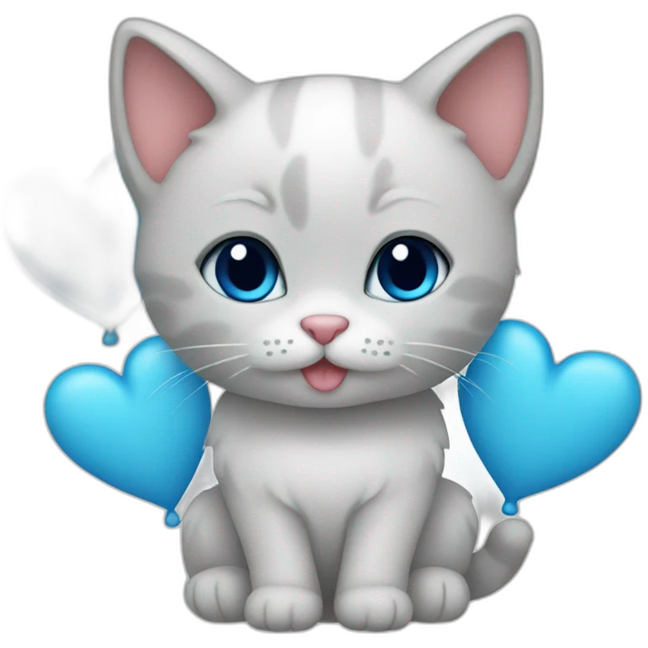 Kitty with multiple blue hearts  emoji