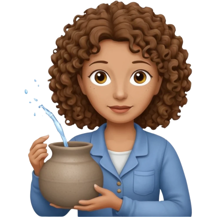 Older female florist – curly hair, holding water pot emoji