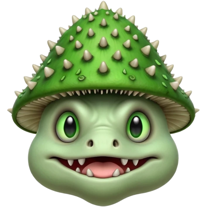 poisonous mushroom monster portrait, head and shoulders only, animal-like creature, mushroom cap head with spikes, toxic green glow, beast-like eyes, furry neck details, monstrous but cute fantasy vibe, 3D cartoon, mobile game icon style, clean background, no text, no watermark

 emoji