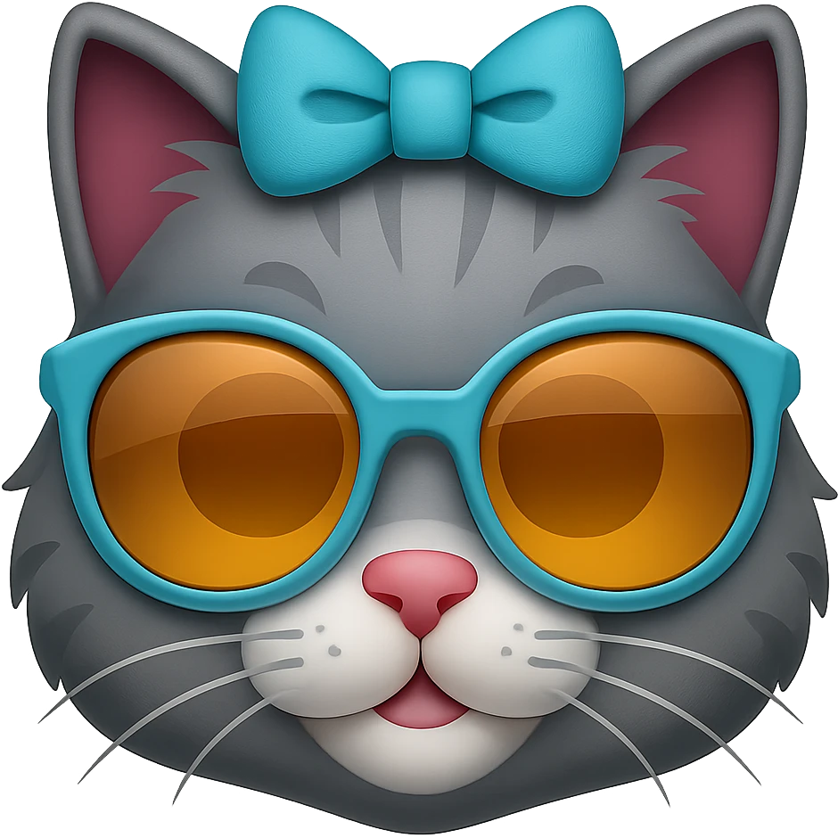 A cat wearing sunglasses and a bow, emoji style emoji