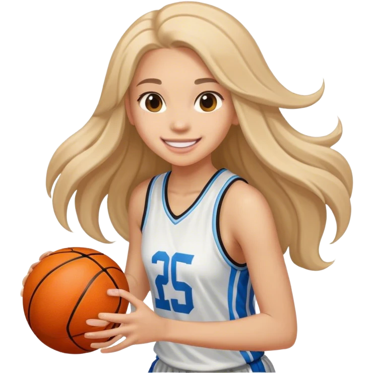smiling girl with long hair playing basketball emoji
