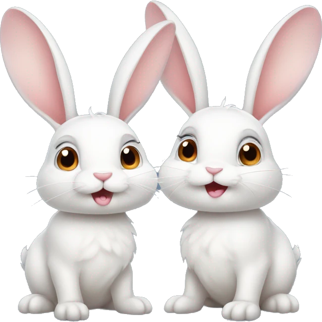 A pair of cute rabbits depicted as a couple. One rabbit is white, adorable, with a slight overbite showing its front teeth. The other rabbit has a rosy blush on its cheeks, giving it a shy and endearing appearance. emoji