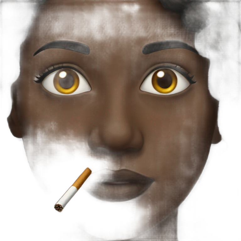 realistic portrait of dark-skinned woman holding a cigarette emoji