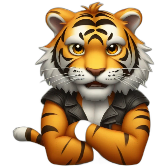 Tiger with evil face  with his arms crossed emoji