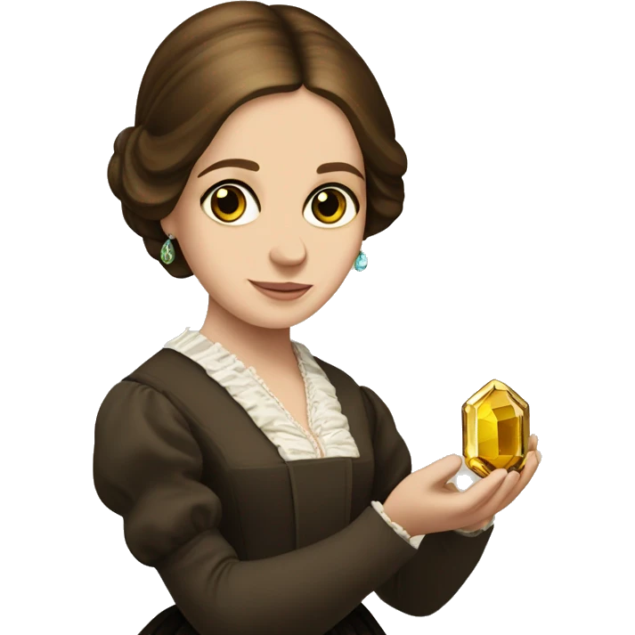Charlotte Bronte holding a gem in her hand emoji