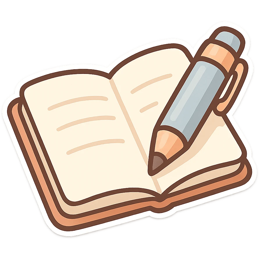 一个小本子，本子上面有一只笔 emoji