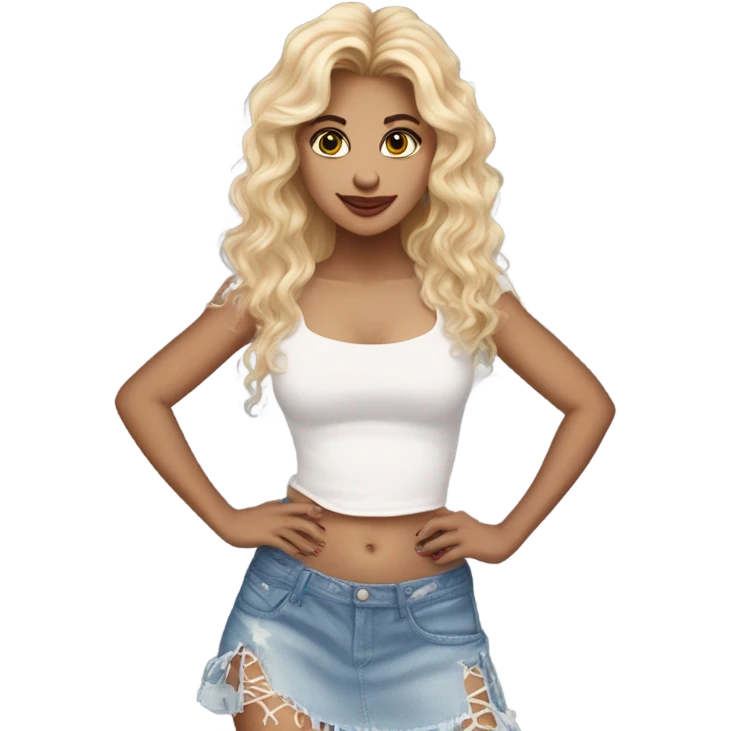 Glinda wearing ripped jeans and short skirt and a Shakira lace up croc top  emoji