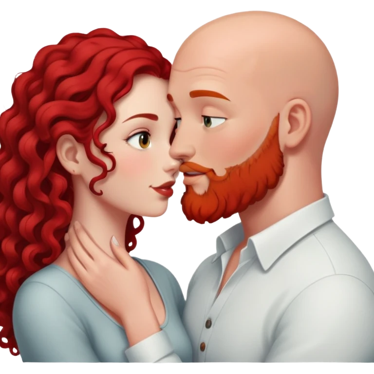 intimate moment between lovers bald man red beard long black curly hair woman emoji