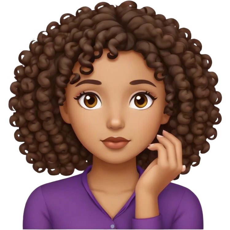 Mixed girl with curls blushing with her hands rested under her chin emoji