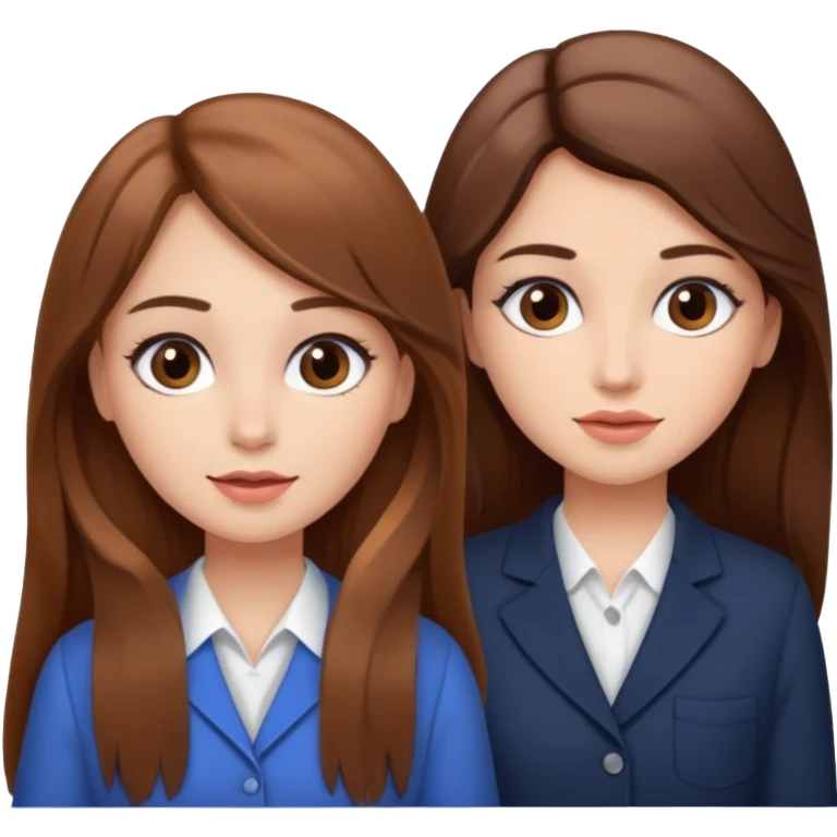 TWO BROWN HAIRED GIRLS DOING PROJECT ON JOB, PROFESSIONAL AND CUTE , LONG HAIR MAKEUP emoji
