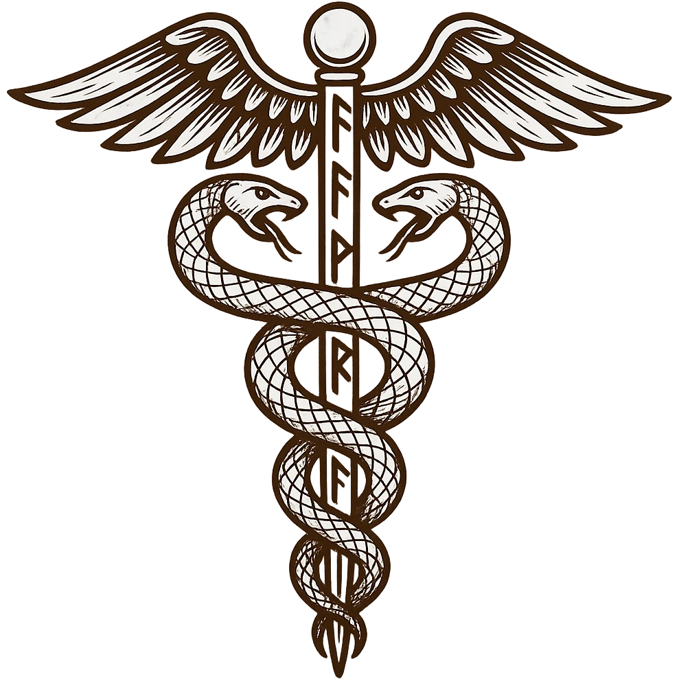 A caduceus intertwined with Viking runes, combining medical and Norse themes emoji