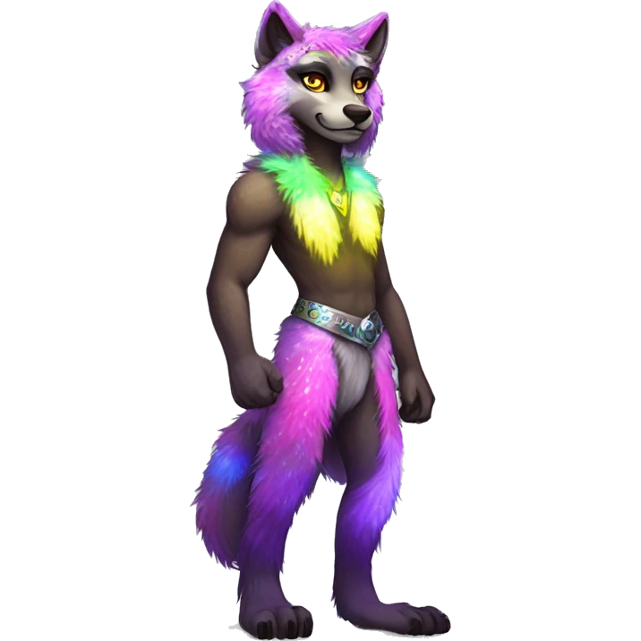 Furry, sparkle, iridescent, colorful, neon, edgy, cool, beautiful, divine, animal, anthro, full body, fursona, protogen emoji