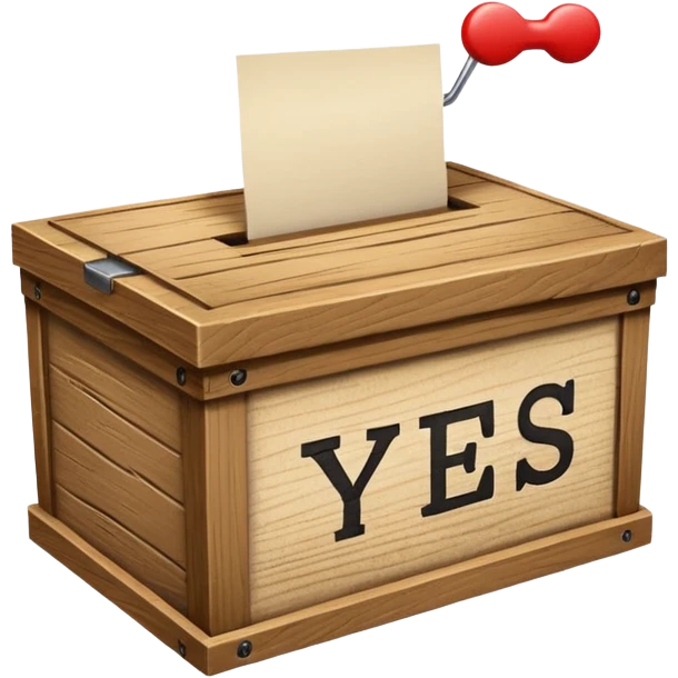 Vote box with "yes but" aber' written on the front and paper entering the top slot emoji