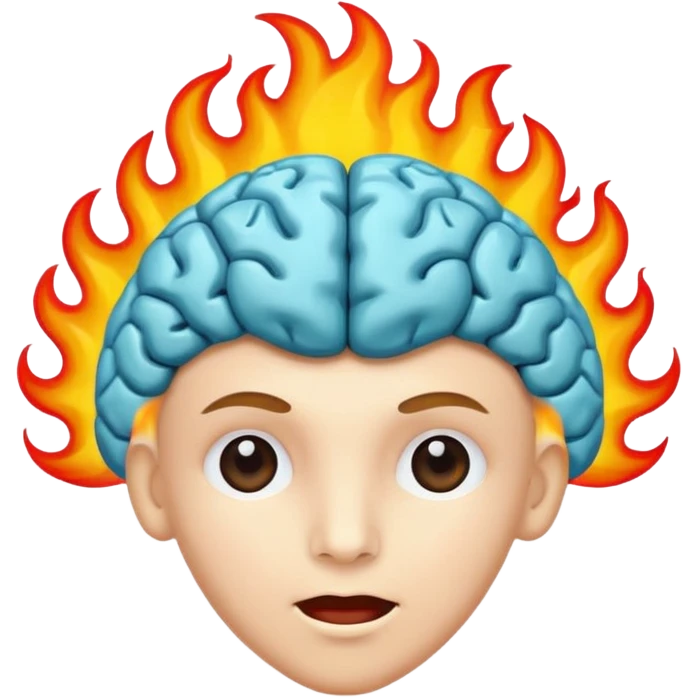 minimal high-quality emoji of a human brain with bright vivid colors and flames emerging from or surrounding it, symbolizing passion creativity and intense exploration, small clear design suitable for emoji use emoji