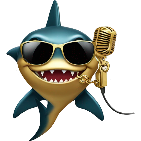 gold shark wearing chain and sunglasses holding microphone  emoji