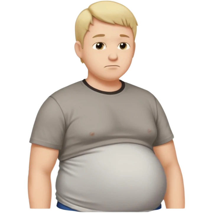 Male has bloated belly in t-shirt profile angle shot emoji