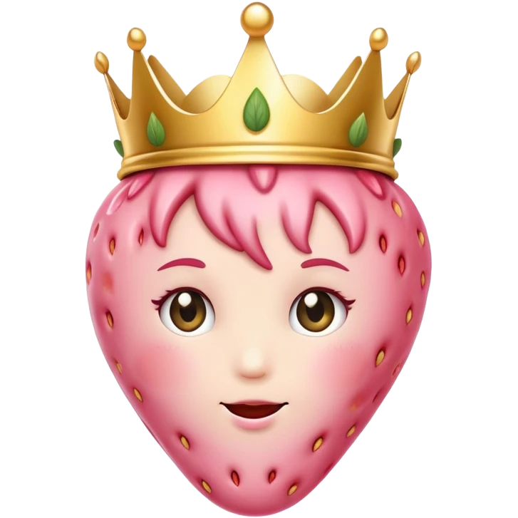 soft pink strawberry with cute face and crown emoji
