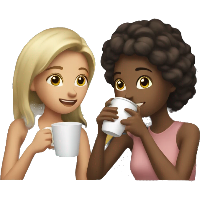 Girl drinking coffee with her friend in a car  emoji