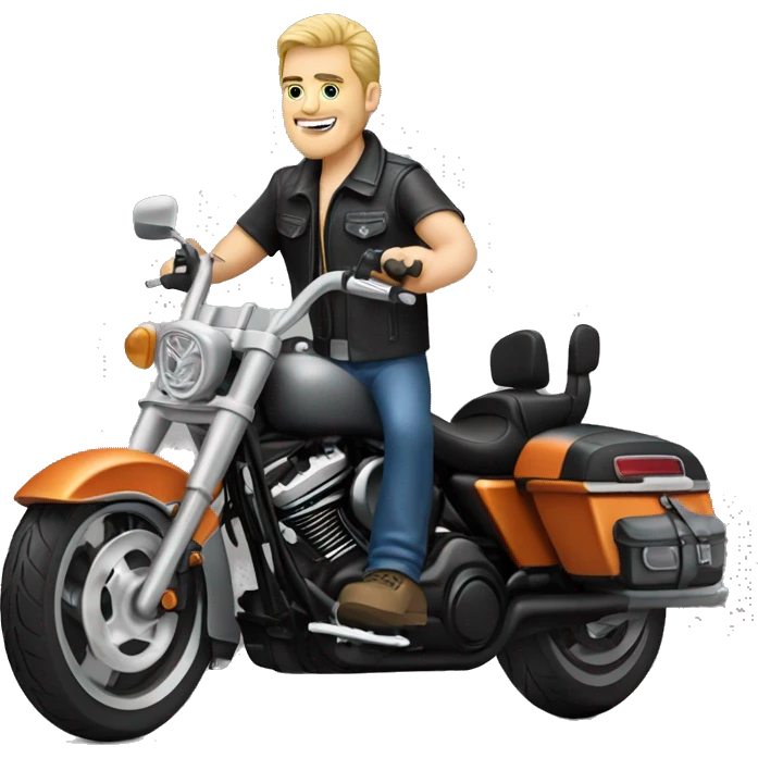 Caucasian biker on a Harley Davidson emoji