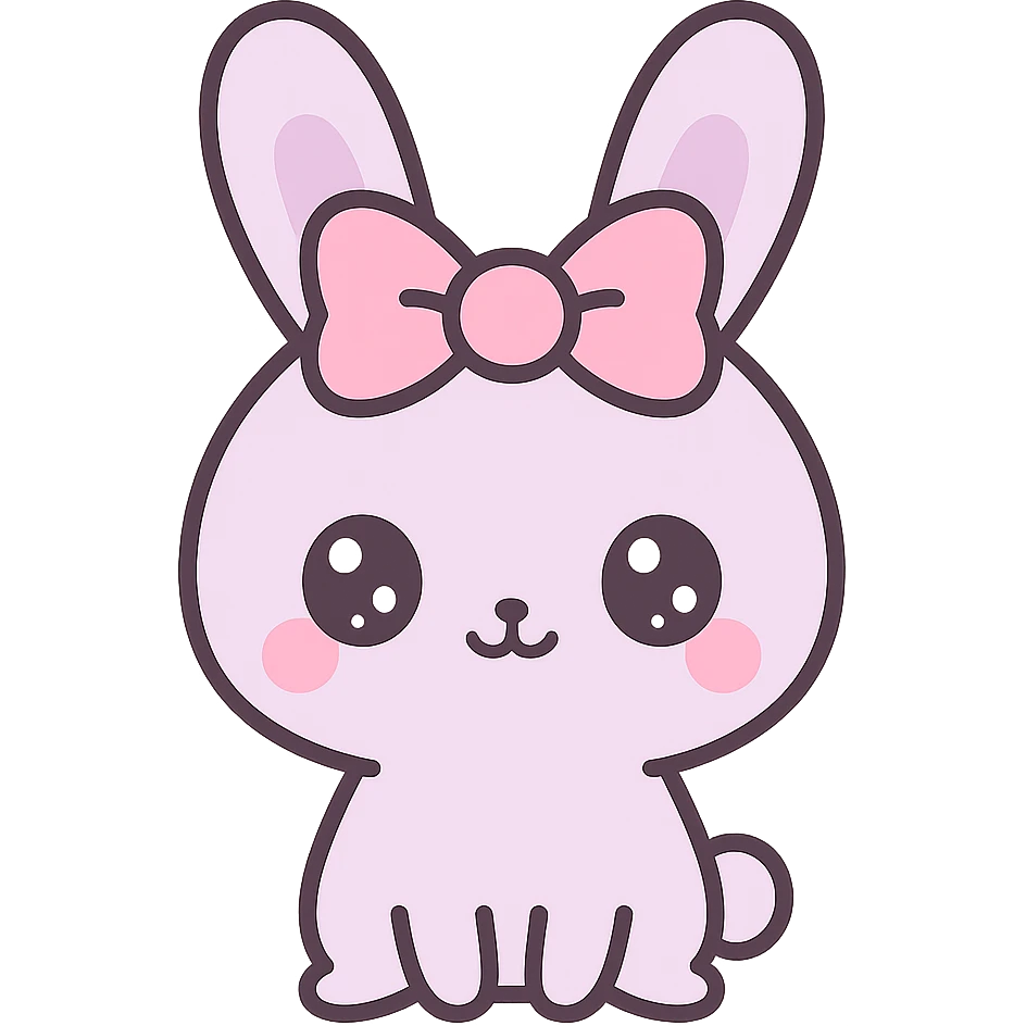 Add a cute gothic pet, a small bunny with a pink bow, in kawaii gothic style. Preserve transparent background. emoji