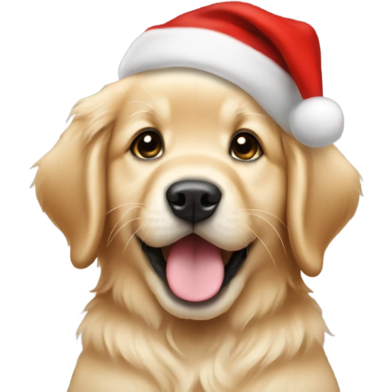 Golden retriever puppy wearing a Santa hat emoji