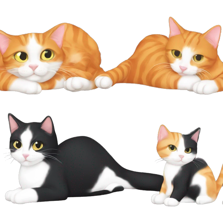 an orange cat and a black tuxedo cat making a heart of their tails entwined emoji