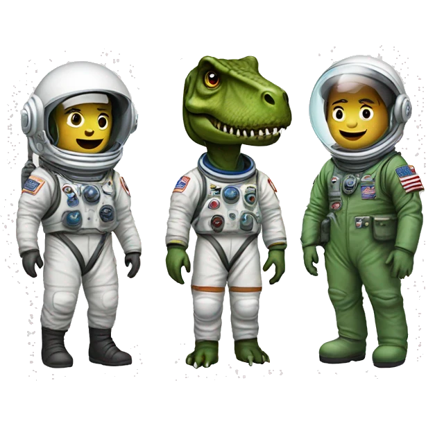 a solider, a astronaut and t-rex emoji