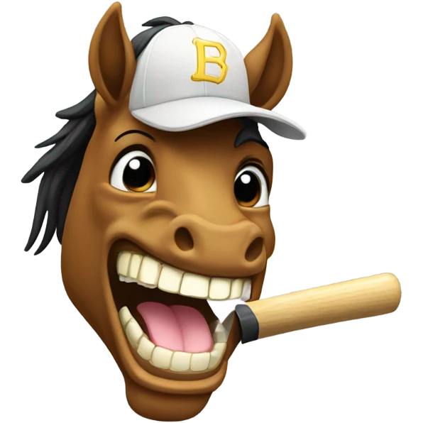 Horse with gold teeth and baseball bat emoji
