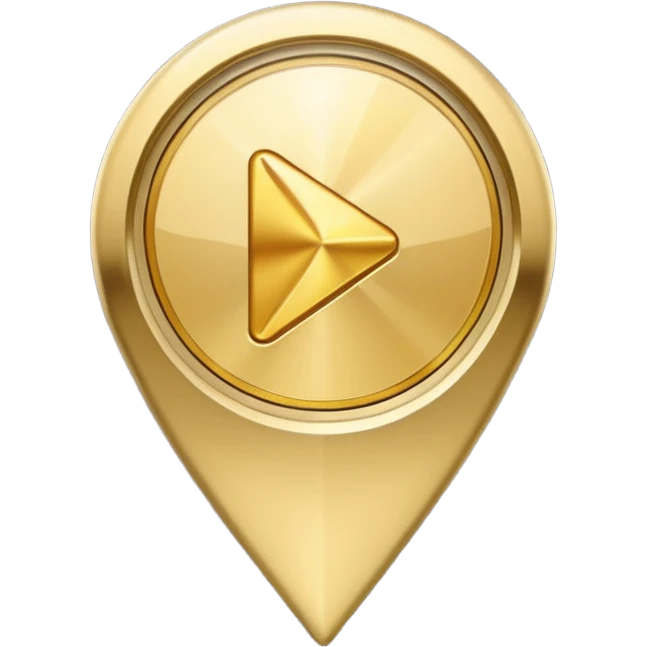 gold map pin with play button, luxury feel, premium video location, apple style emoji emoji