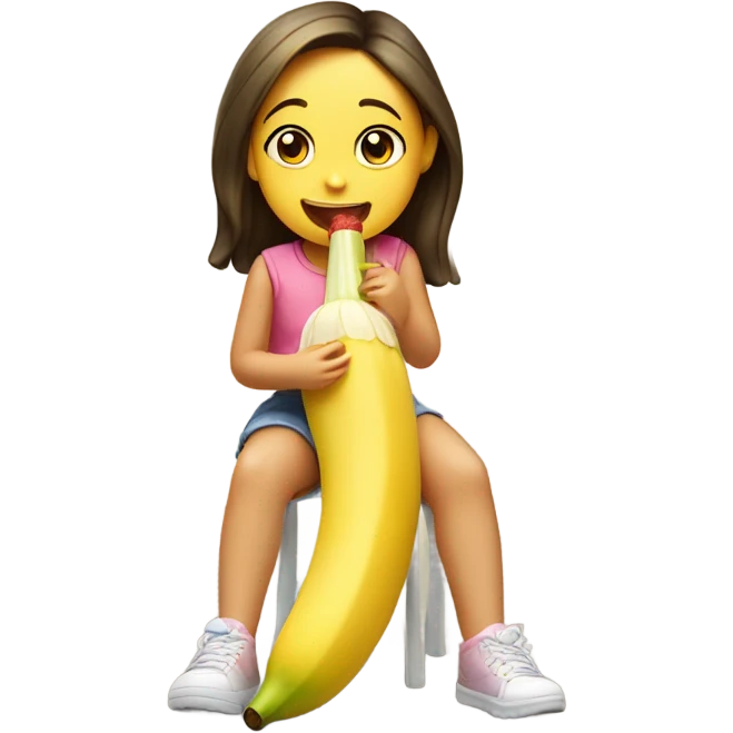 Little girl sitting on a banana eating a popsicle emoji