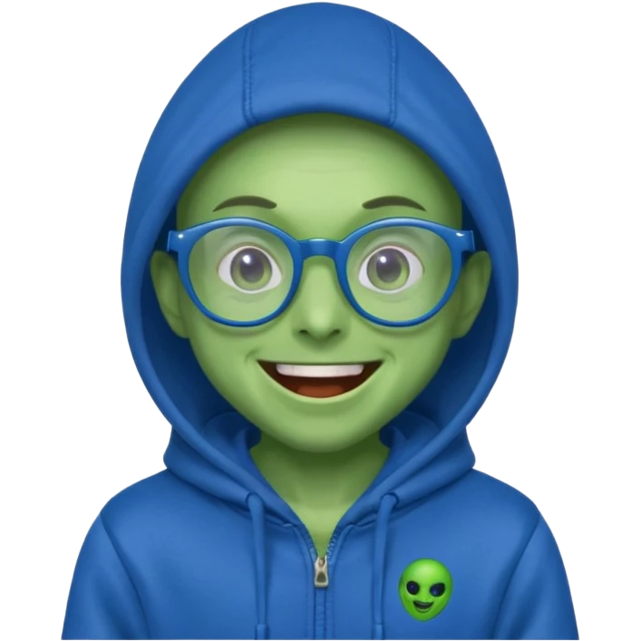 excited alien wearing hoodie and glasses emoji