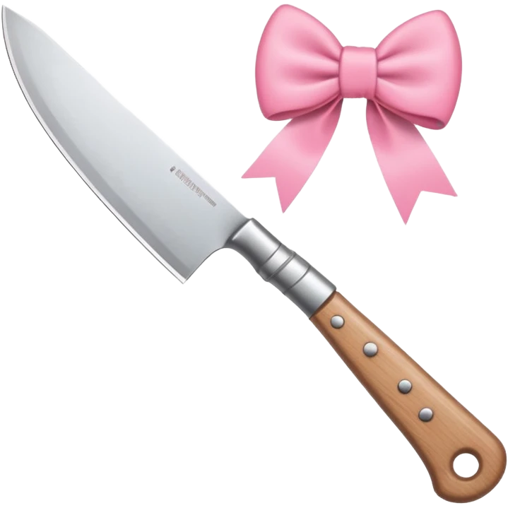 Emoji style illustration of a kitchen knife with a cute pink bow tied around the handle, minimalistic, clean design, white background, soft colors, flat vector style, kawaii emoji emoji