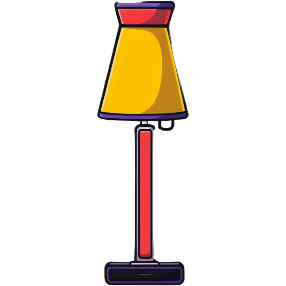 smartphone showing quiz interface in foreground, with a decorative floor lamp sticking out from behind the phone emoji