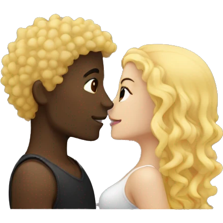 blonde curly hair female and dark skin male kissing  emoji