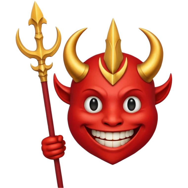 A red demon smiley face holding a trident and it looks like this (😈) but red and holds a golden trident emoji
