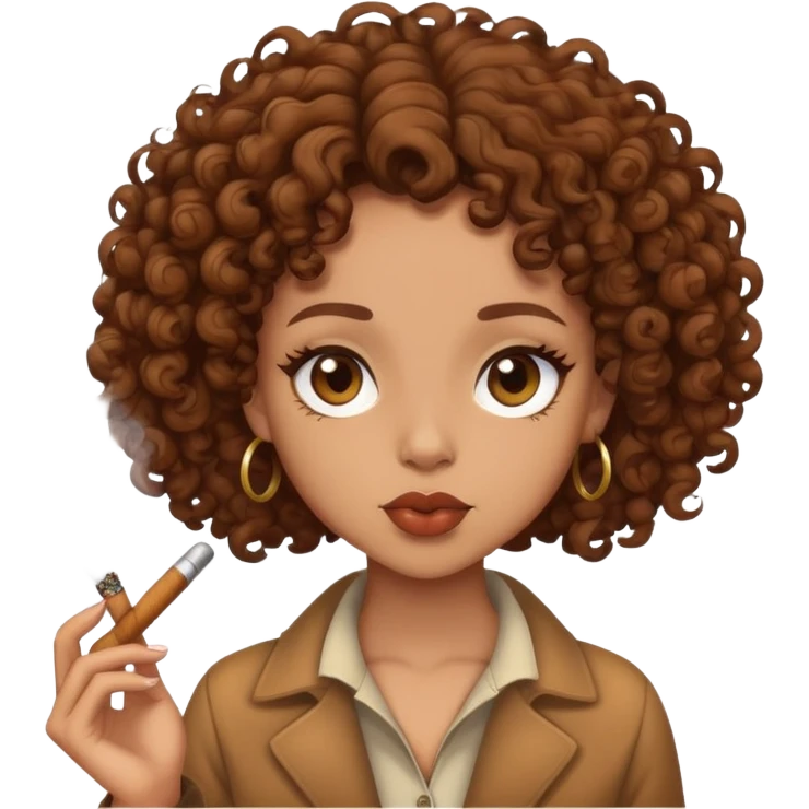 Lightskin girl with brown curly hair smoking a wood emoji