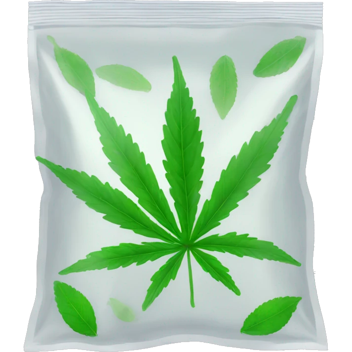 transparent ziplock bag with sativa leaf inside emoji